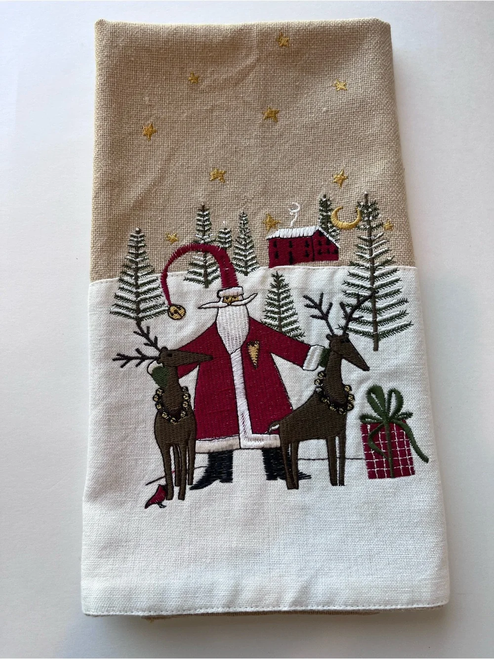 Farmhouse Christmas Kitchen Towel Santa Reindeer